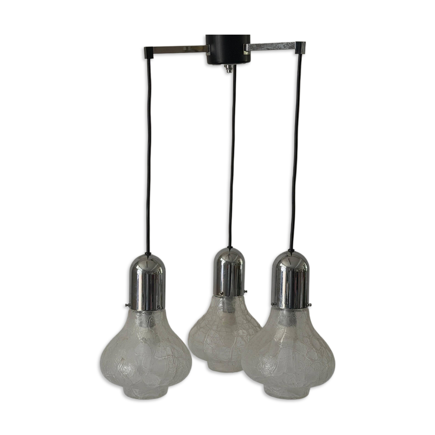 Lampe cascade à 3 abat-jours en verre et chrome par WILA, années 1960, Allemagne