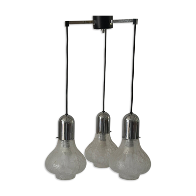 Lampe cascade à 3 abat-jours en verre et chrome par WILA, années 1960, Allemagne