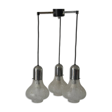 Lampe cascade à 3 abat-jours en verre et chrome par WILA, années 1960, Allemagne