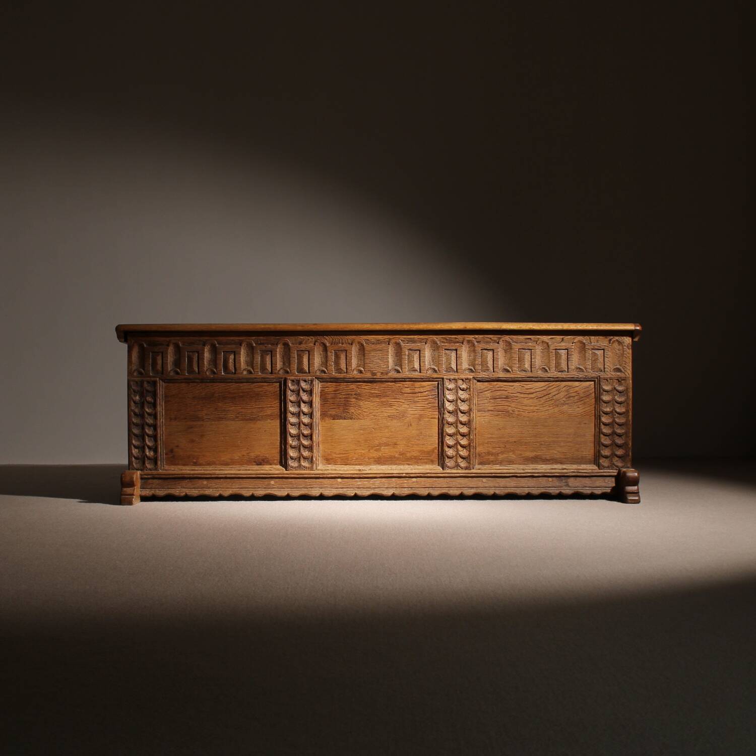 Handcrafted Solid Oak Chest with Rustic Carvings | Germany