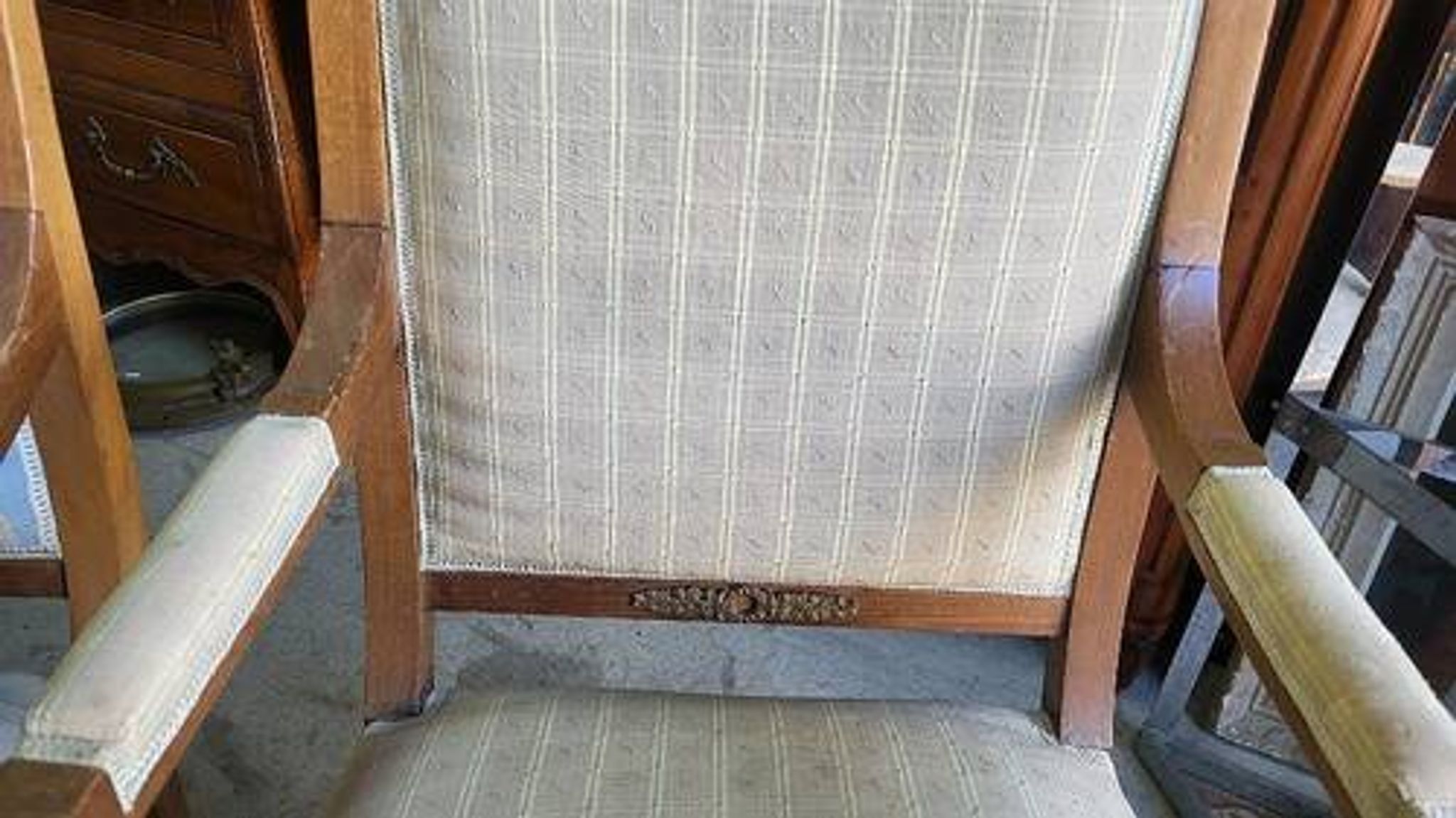 Pair of walnut armchairs in Empire style, Egyptian revival.