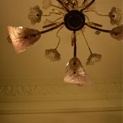Vintage Murano glass chandelier in pink and gold metal, 1970s.