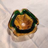 Murano green and yellow blown glass ashtray, 1970