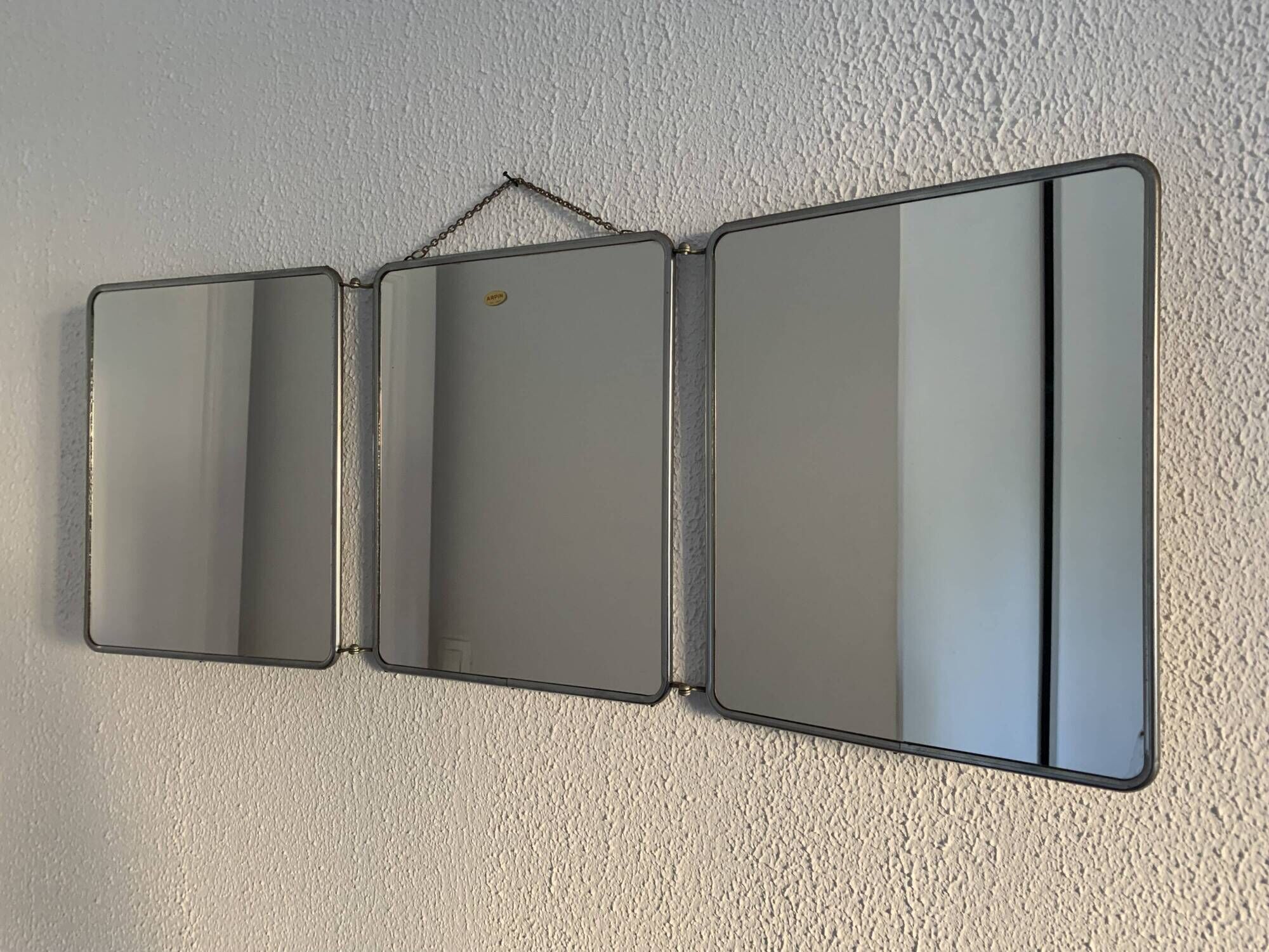 Vintage mirror 1960 triptych barber Arpin hairdresser - 34 x 88 cm