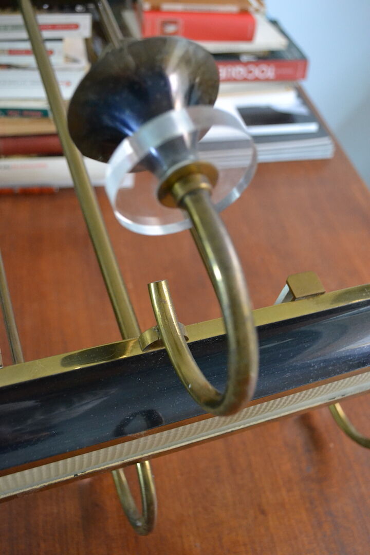 Rectangular Art Deco Chandelier 6 Golden Brass Lights