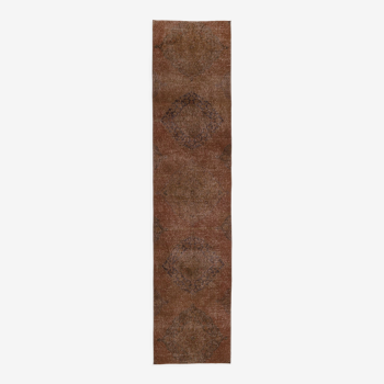 Handmade turkish runner rug over-dyed in brown, hallway carpet (d857) (75x330 cm)