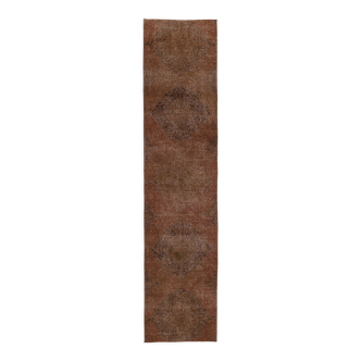 Tapis turc fait à la main surteint en marron, tapis de couloir (D857) (75x330 cm)