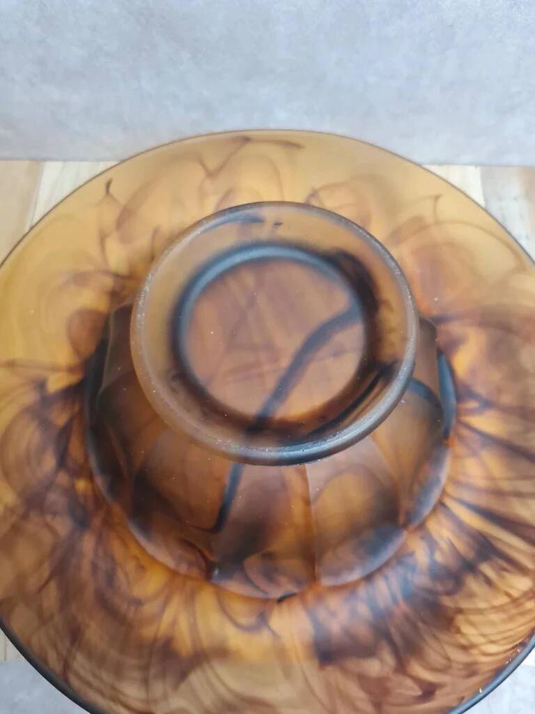 Art Deco Davidson "Cloud Glass" amber centrepiece bowl – vintage English flower holder