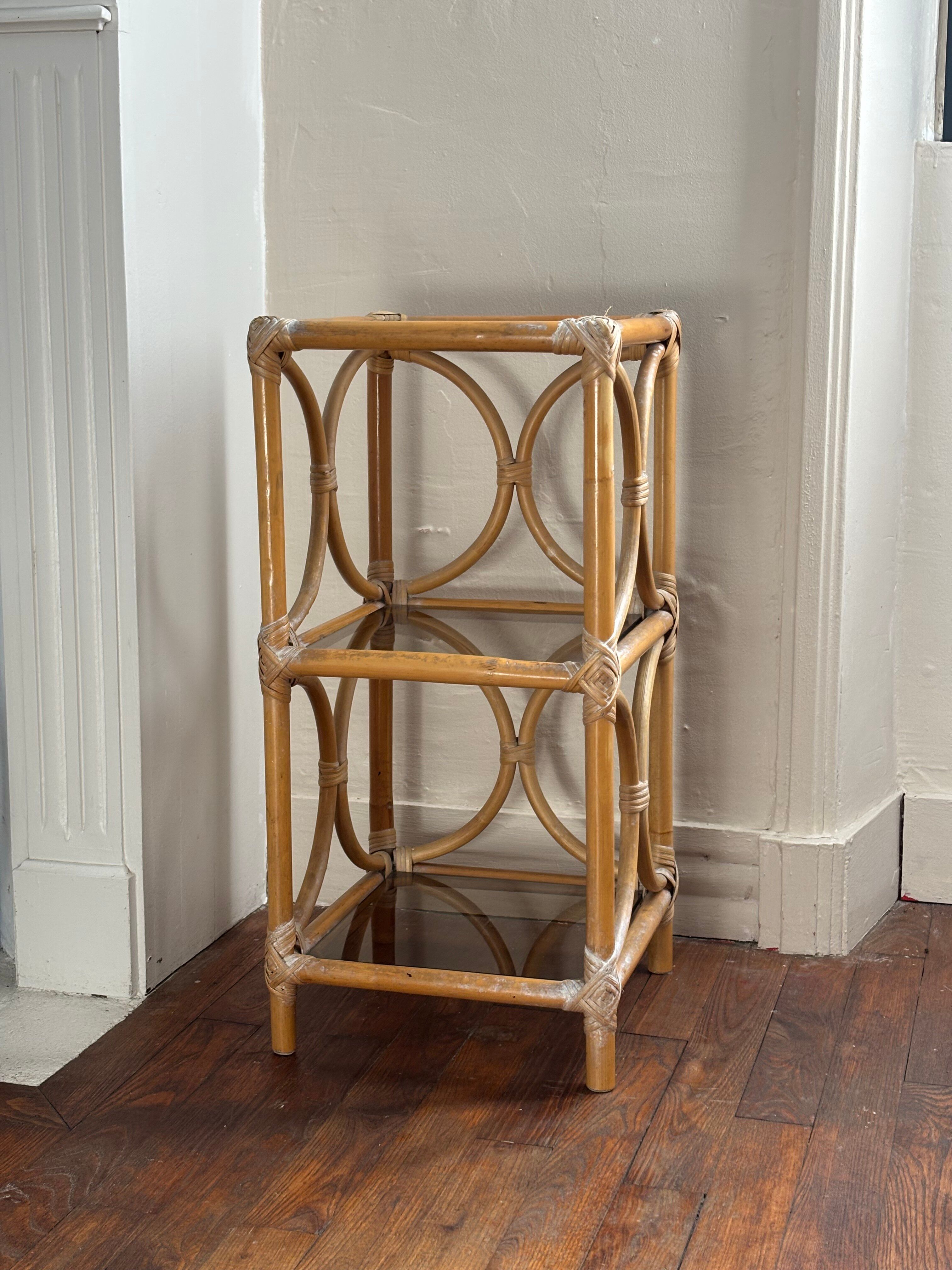 Rattan and glass shelf