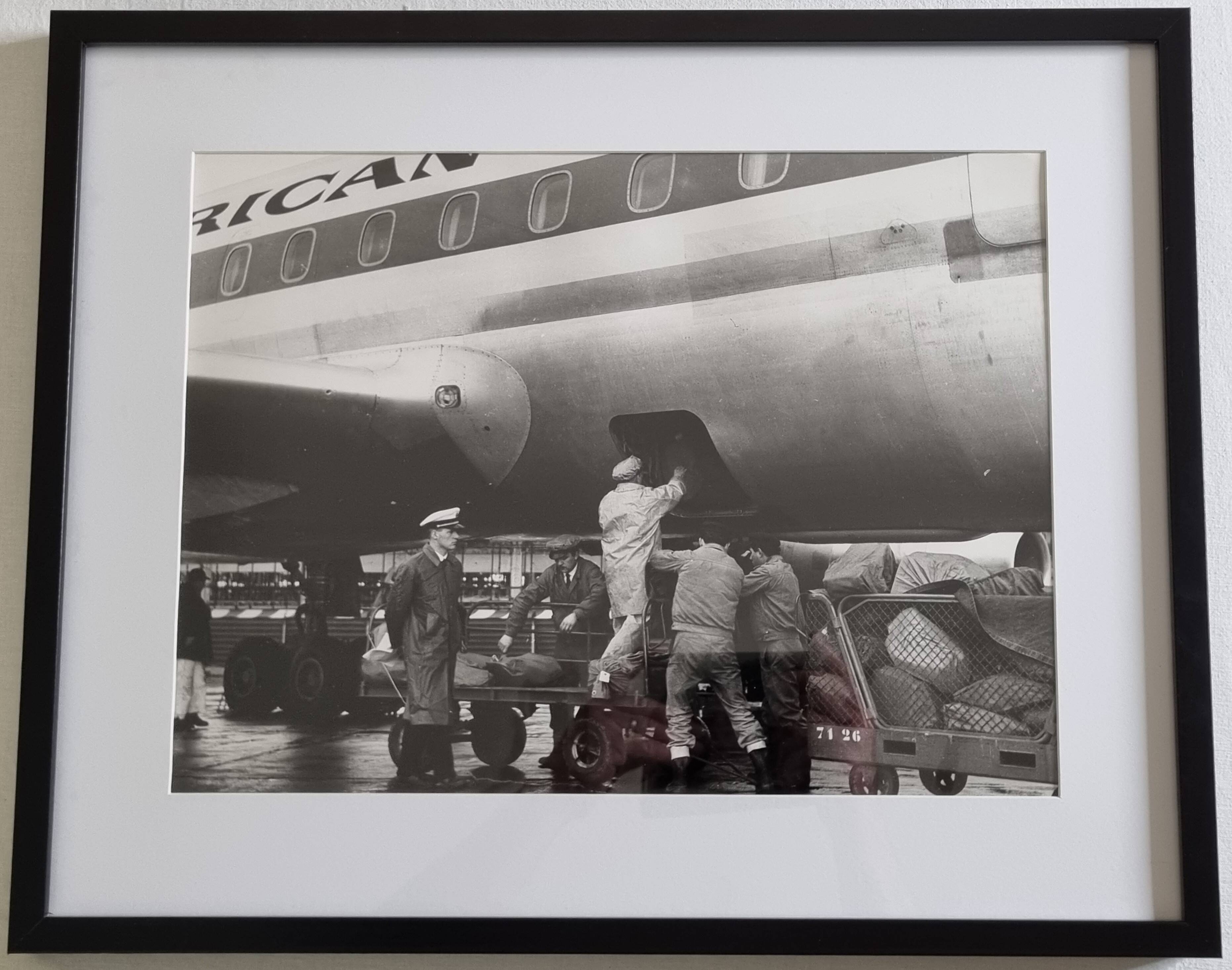 Air France cargo photograph at Orly, vintage 1970s, framed 53 x 43 cm.