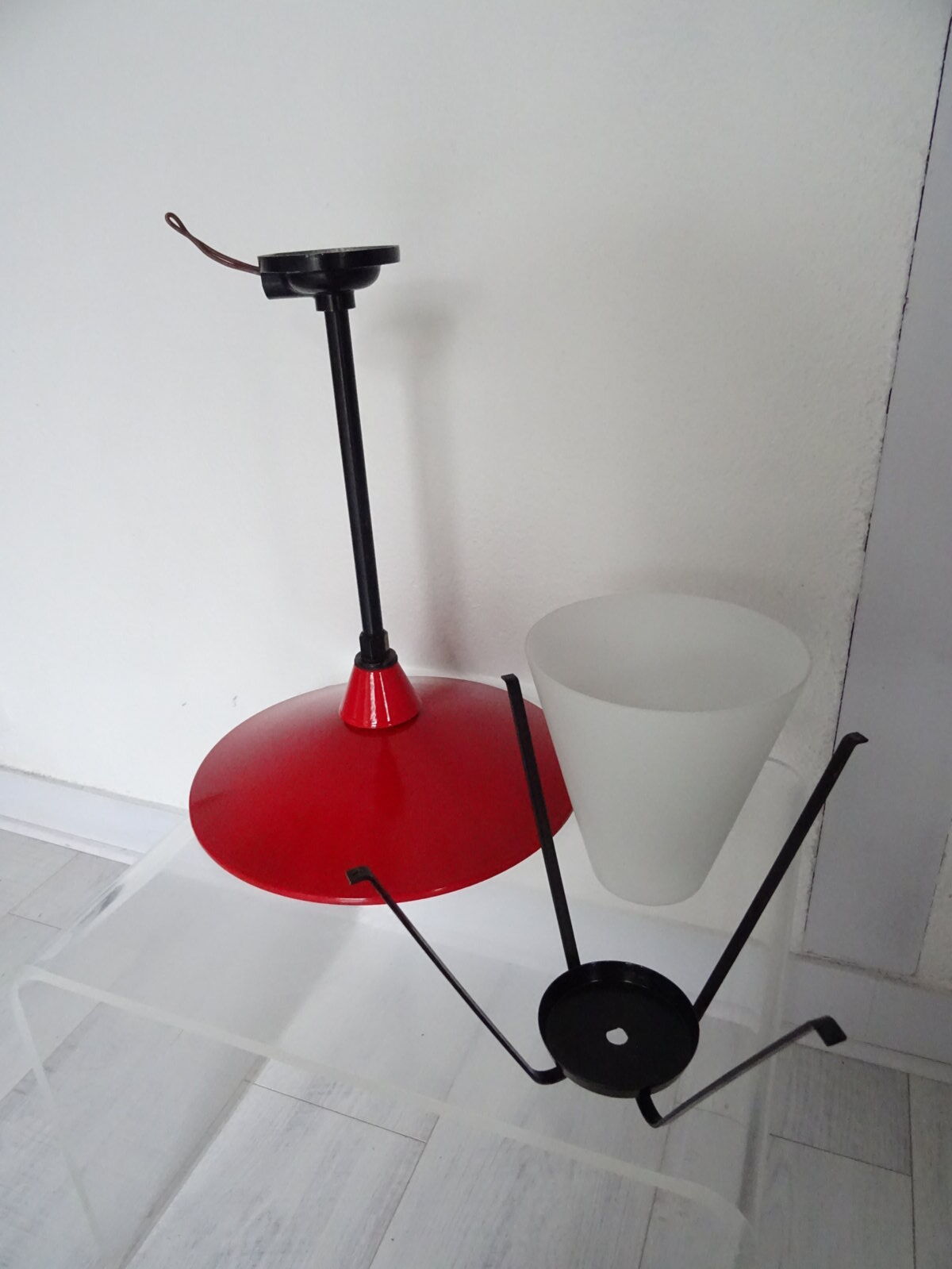 Metal and opaline lantern suspension from the 1960s.