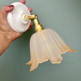 Vintage tulip wall lamp in white and brown frosted glass