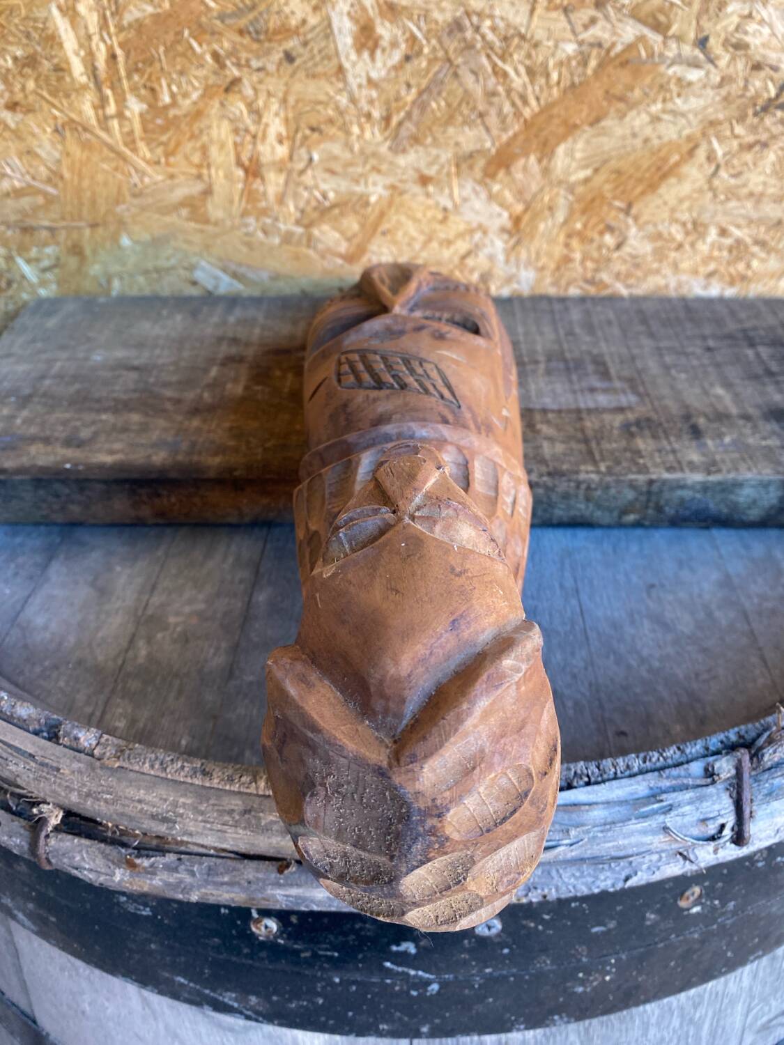 Sculpture African Mask Handcrafted Carved Wood Vintage #D882