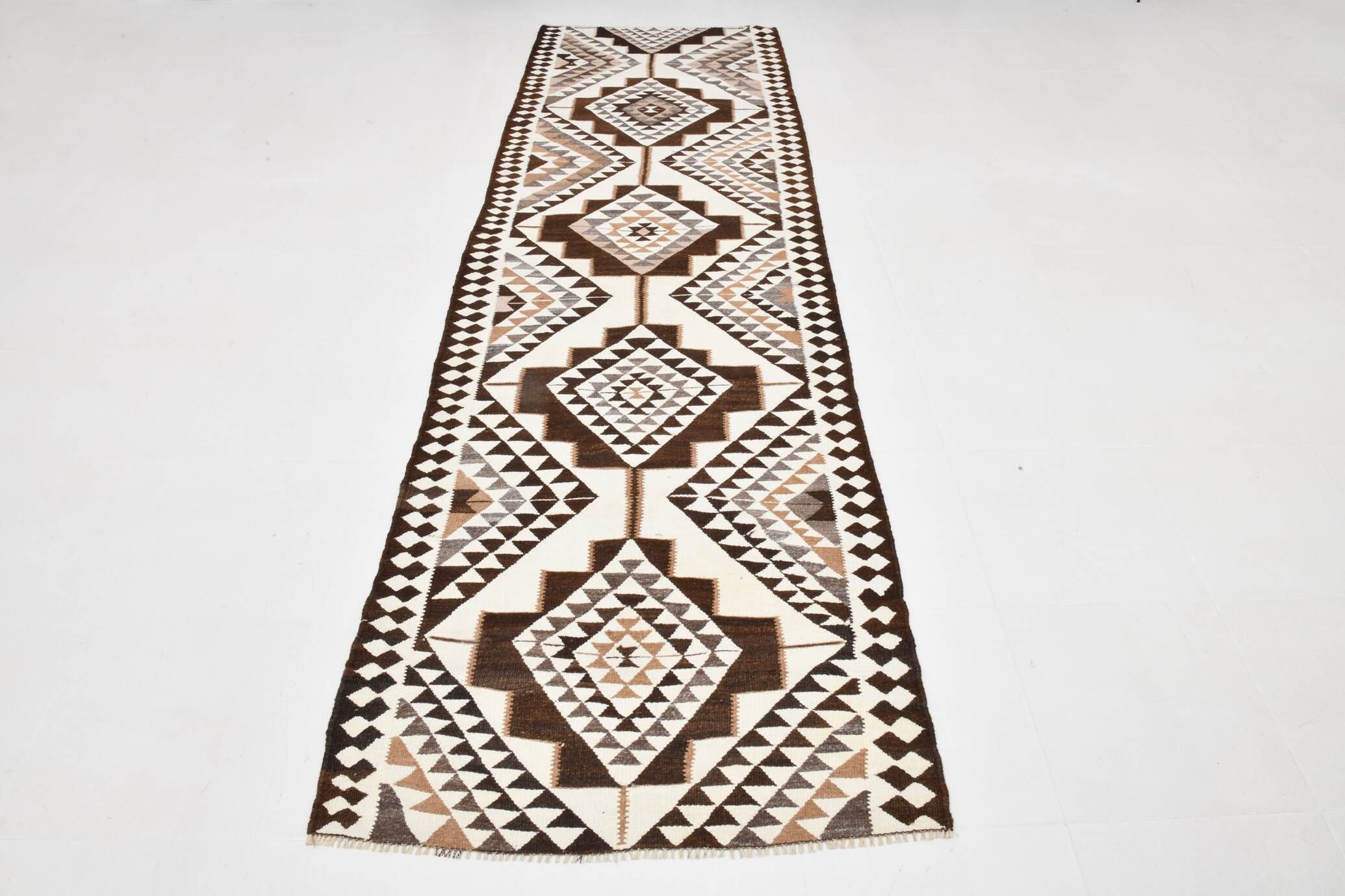 3x11 Dark Brown Vintage Kilim Runner Rug, Rugs For Bohemian Hallway, 97x324