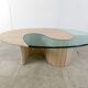 Table basse en travertin et verre années 1970, Italie