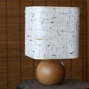 Lamp "ball" in blond wood, fabric lampshade, 70s