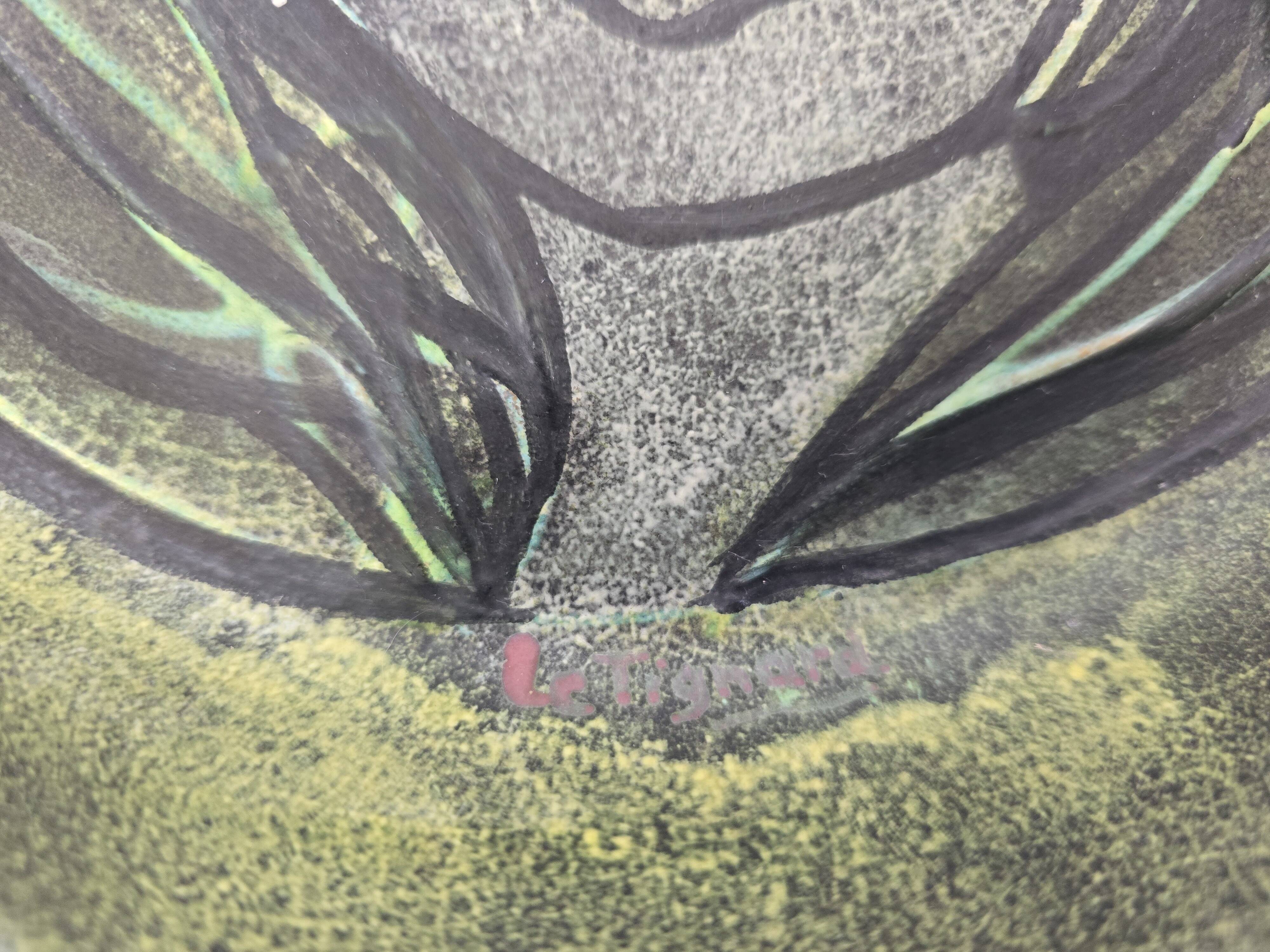 Decorative dish with a woman's face signed Le Tignard – Accolay, France 1970