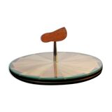 Cheese platter wood marquetry straw 70s