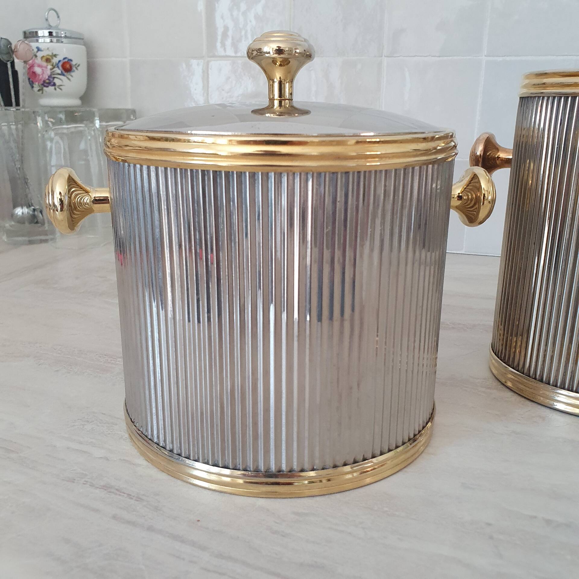 Seau à champagne et Seau à glaçons argenté et doré
