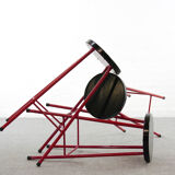 Midcentury set of 3 bar stools in red and black, 1960s-1970s