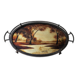 Wrought iron serving tray, Art Nouveau style, Art Deco period, Signed GERMON