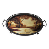 Wrought iron serving tray, Art Nouveau style, Art Deco period, Signed GERMON