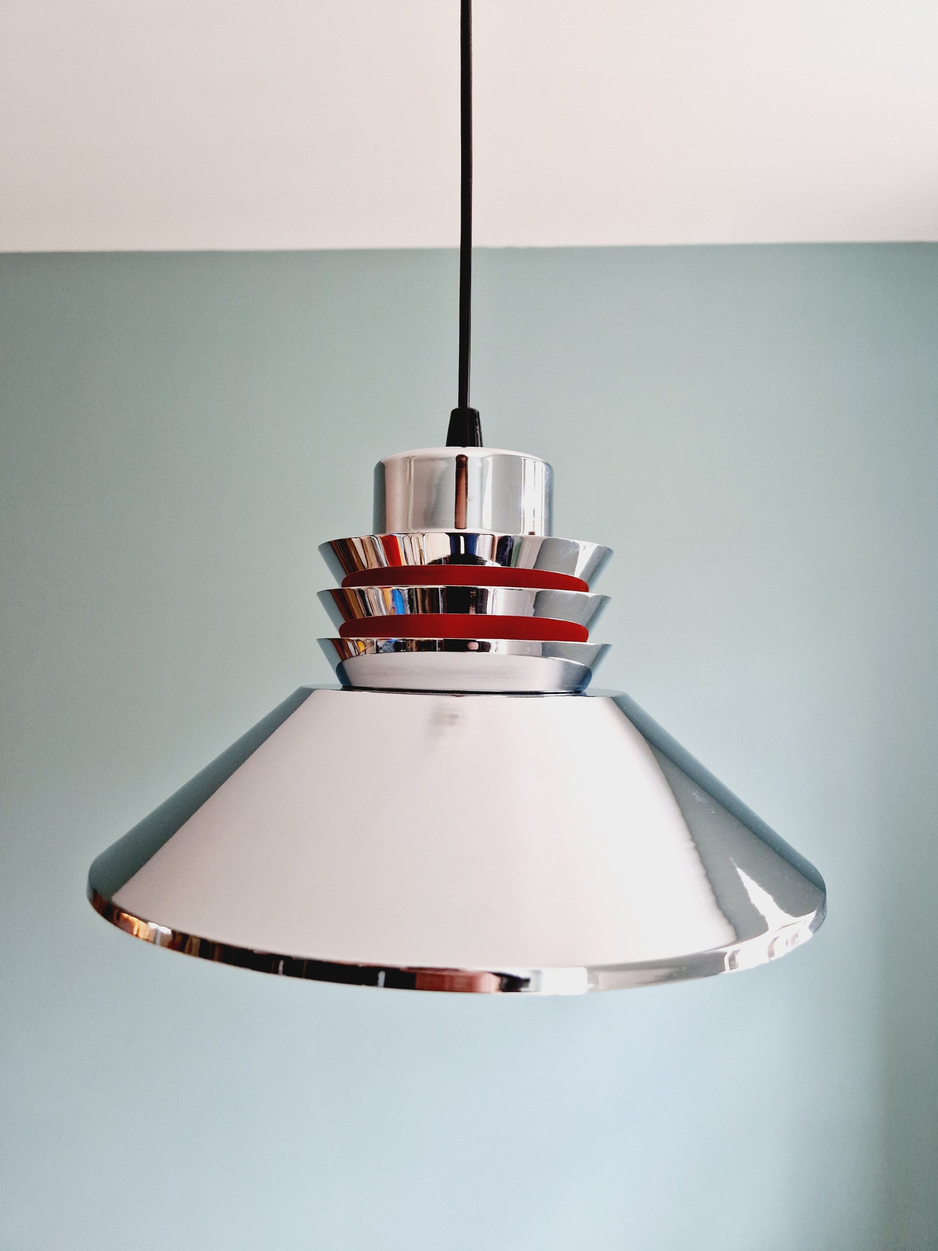 Chromed metal pendant lamp, Scandinavian design, 70s
