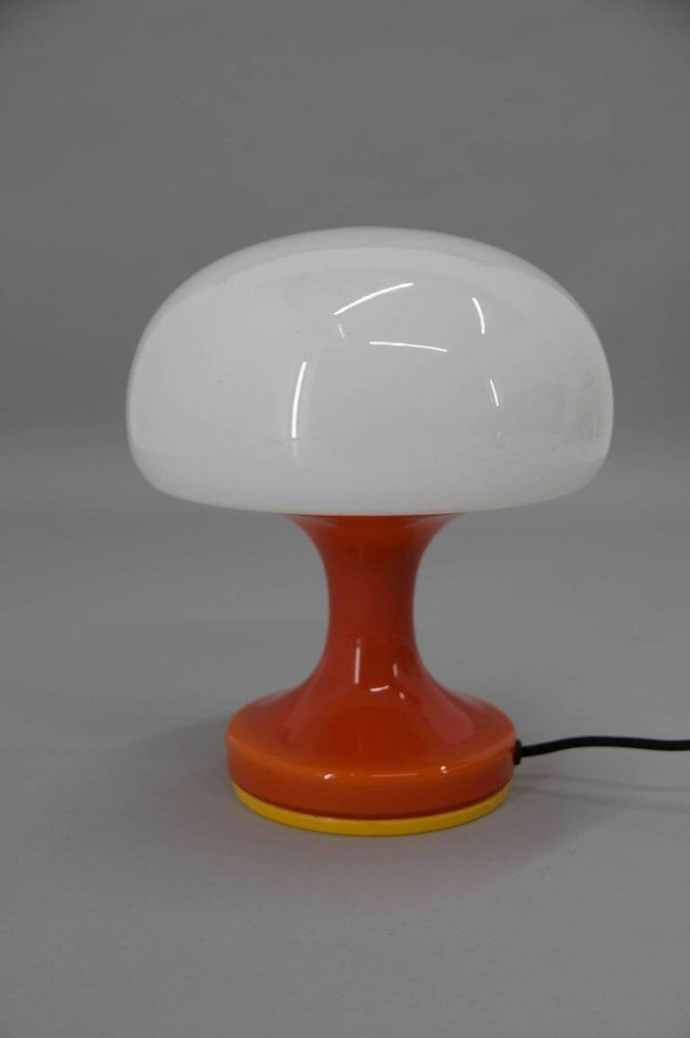 Space Age Orange and White Glass Mushroom Table Lamp by Valašské Meziříčí,
