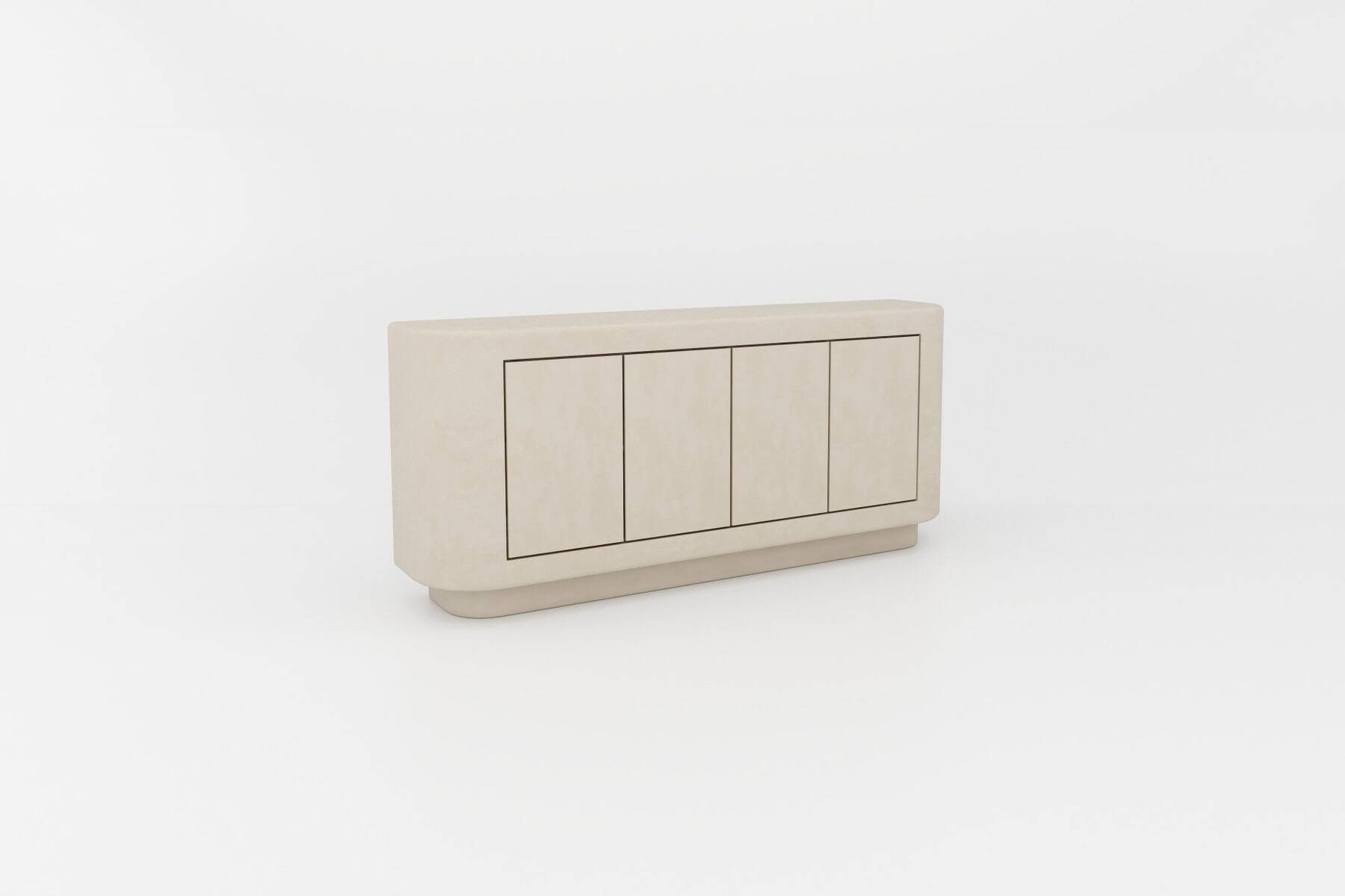 Contemporary Handmade Textured Plaster Sideboard with Walnut Interior