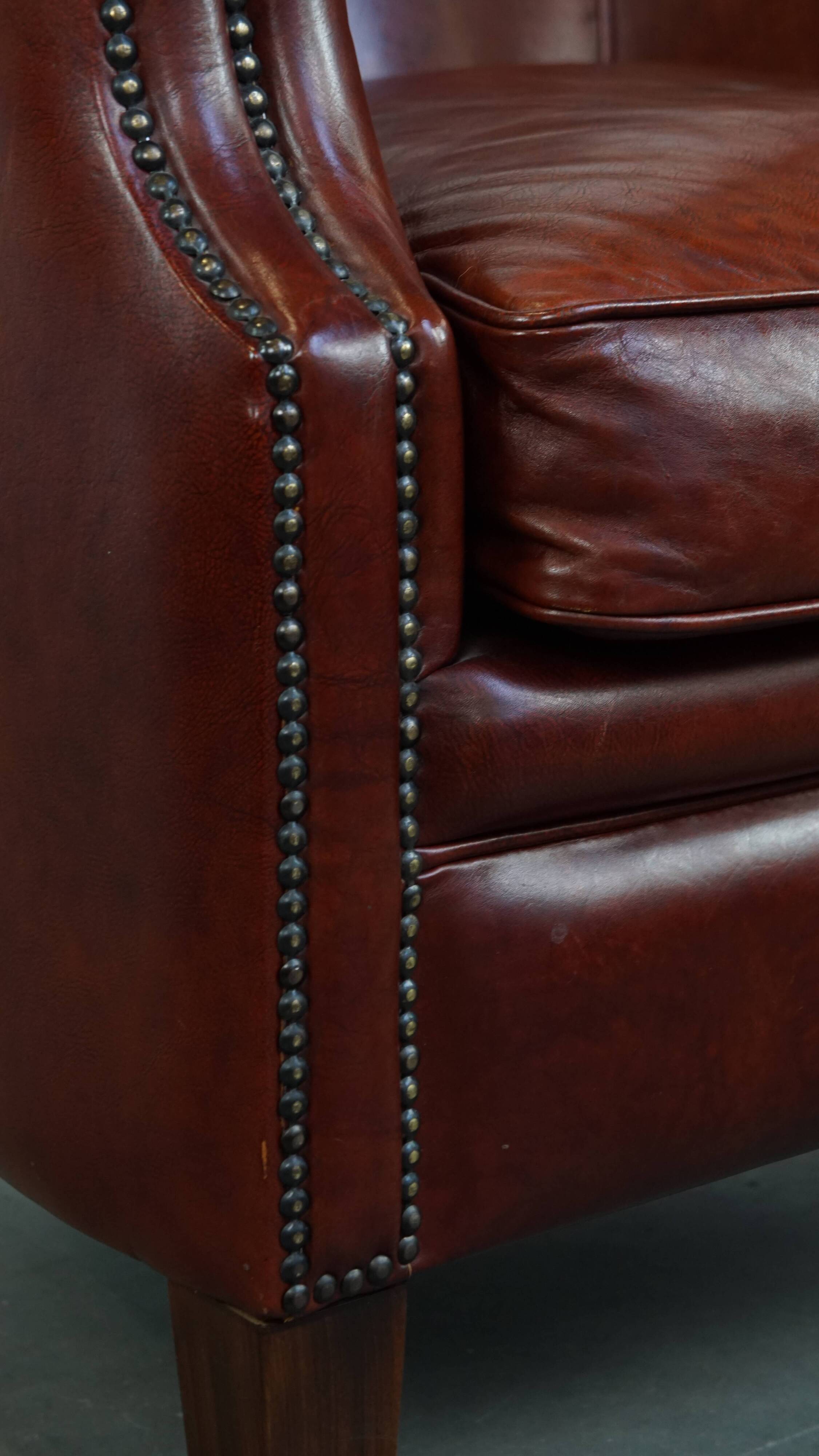 Cognac-Colored Cowhide Leather Club Chair in English Style