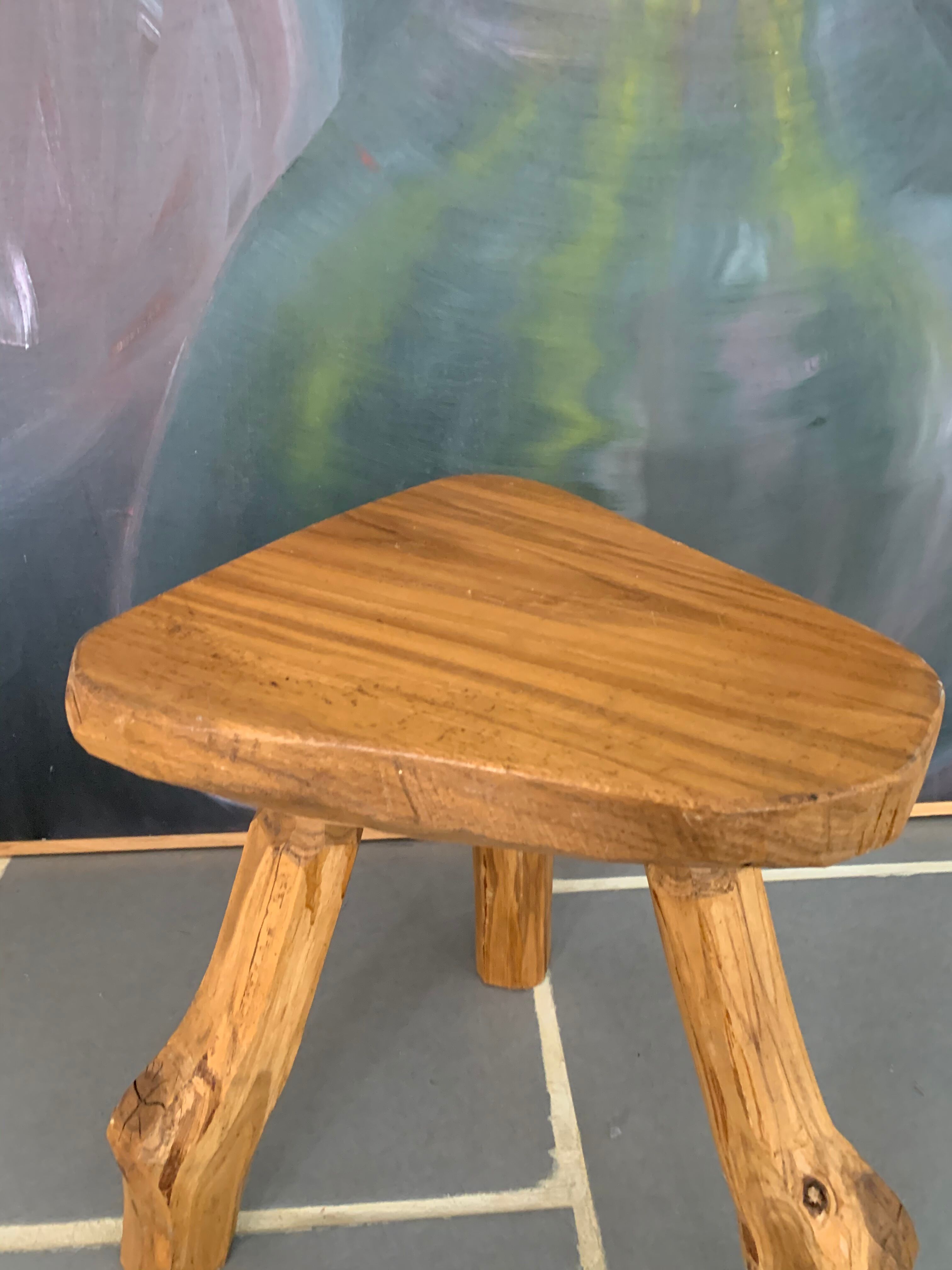 Vintage tripod raw wood stool