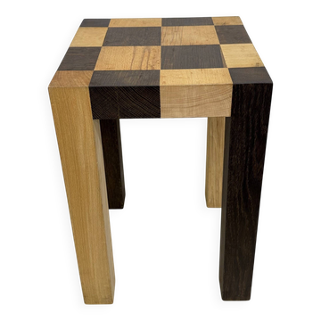 Vintage solid wooden side table chess style , 1970s