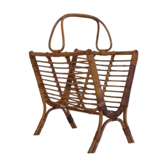 Vintage rattan magazine holder 1960