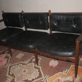 Cadett 3-seater sofa in teak and leather by Eric Merthen, Sweden 1960s