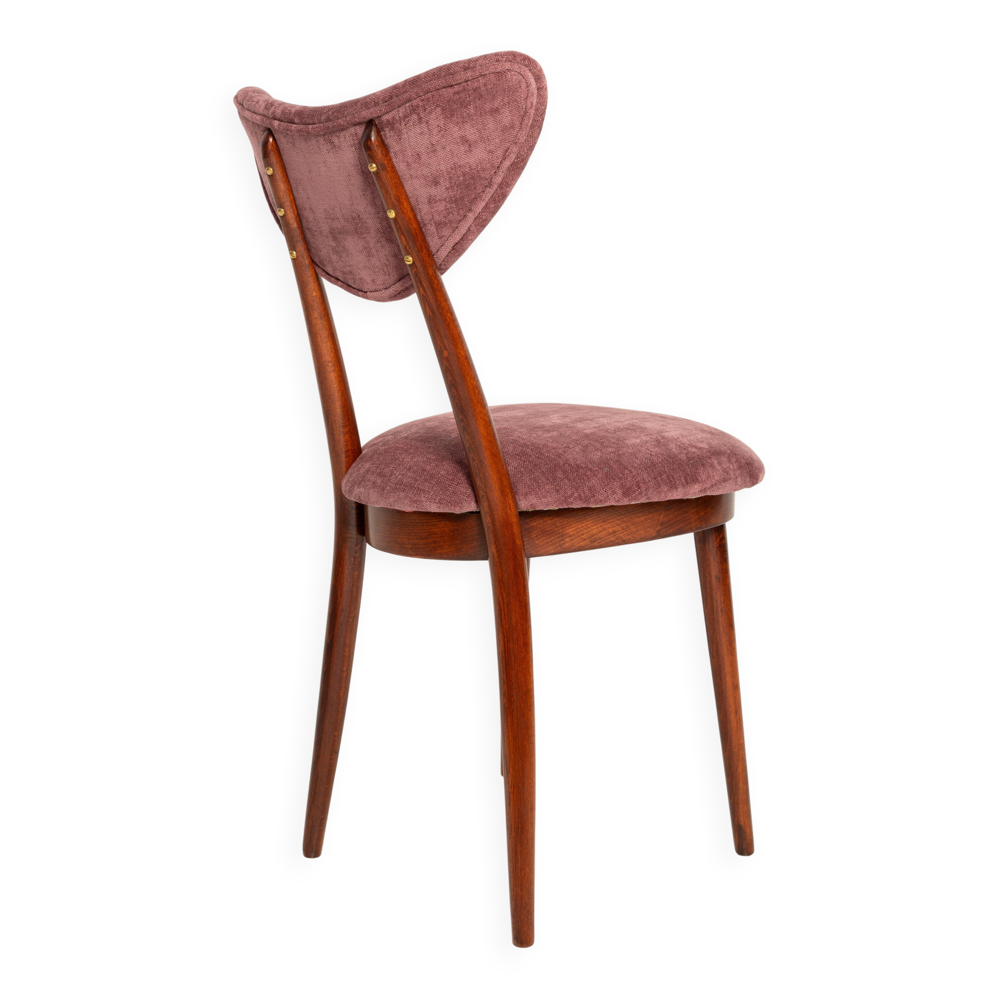 Heart-shaped chair in burgundy velvet, pink, violet, mid-century, Europe, 1960s.