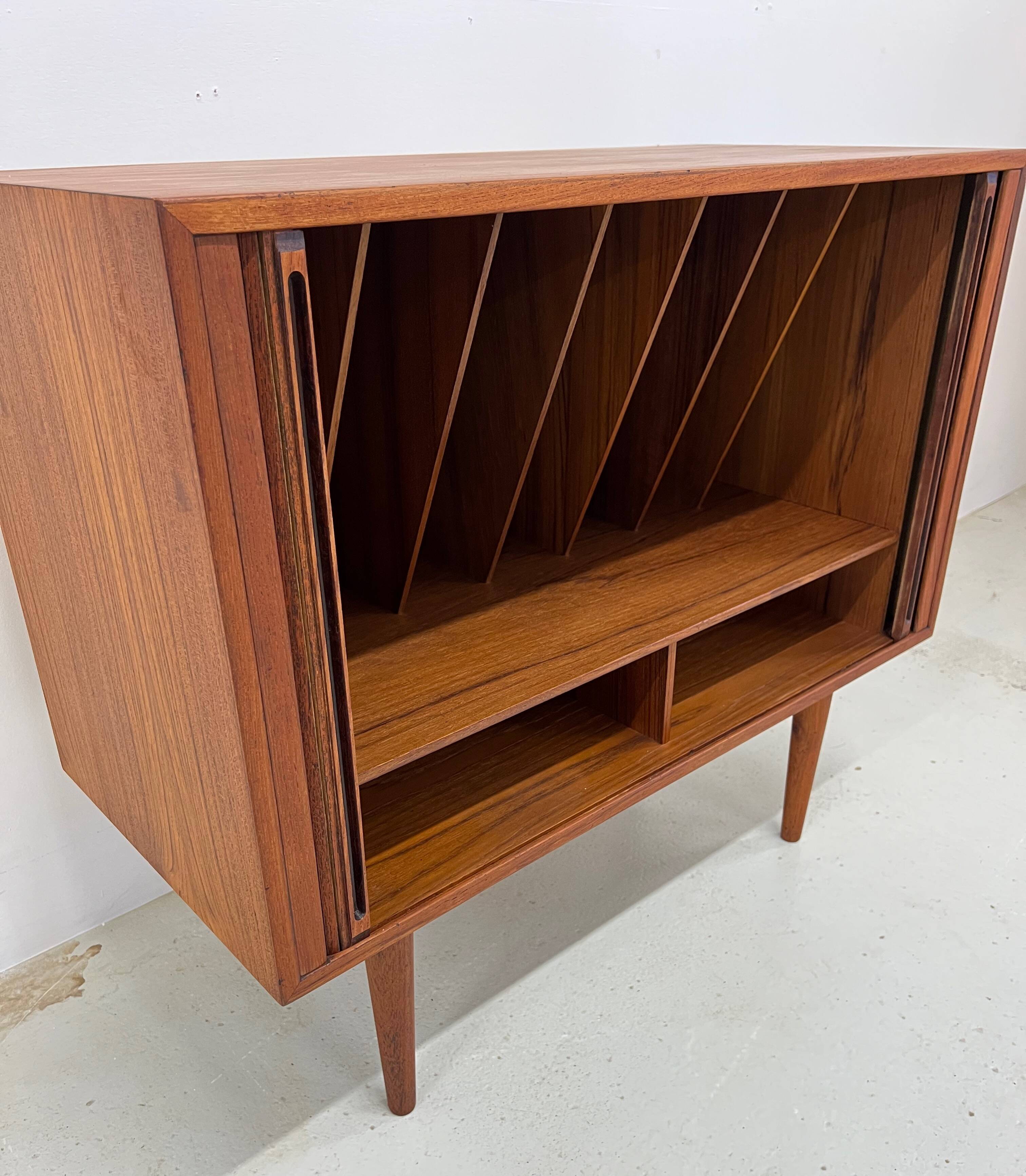 Kai Kristiansen Teak Tambour Door LP Record Cabinet, 1960s.