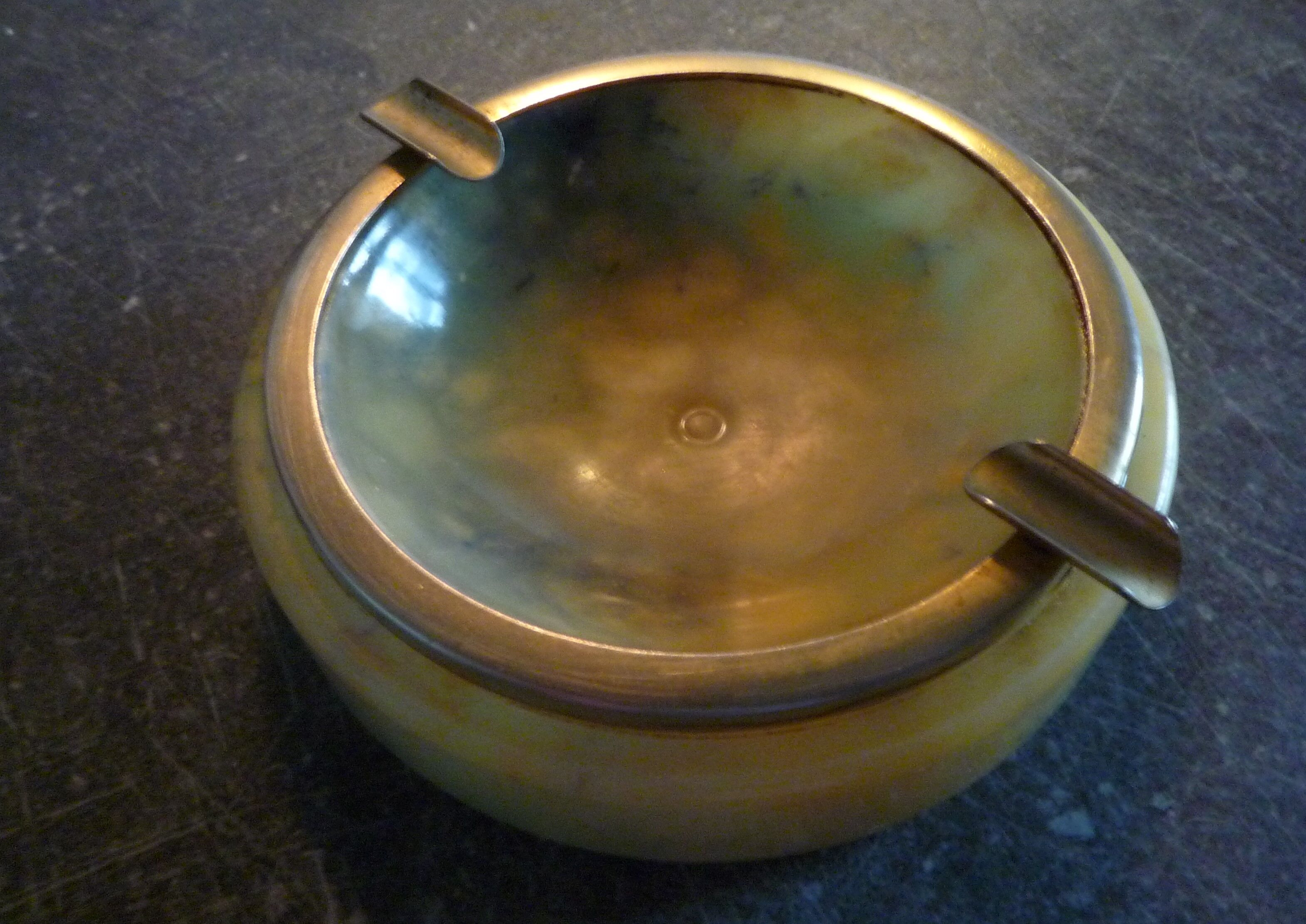 Alabaster and brass ashtray, Genuine Alabaster, vintage Italian circa 1960