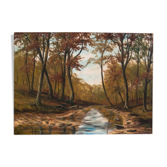 Peinture « Rivière qui coule à travers la forêt »