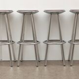Set of 6 aluminum and wood bar stools in the Amat-3 style for Knoll, vintage 1990