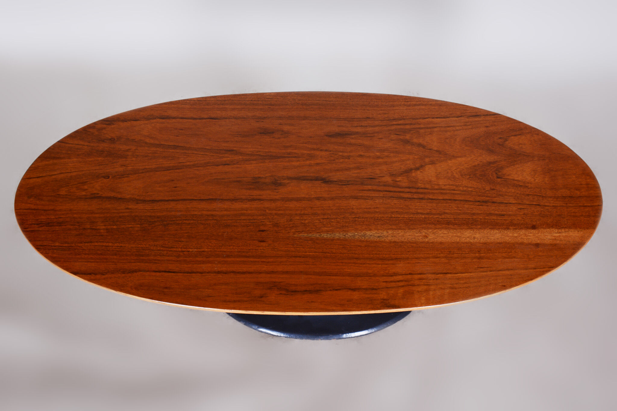 Czech Mid-Century Rosewood Oval Table with Cast Iron Base, 1950s