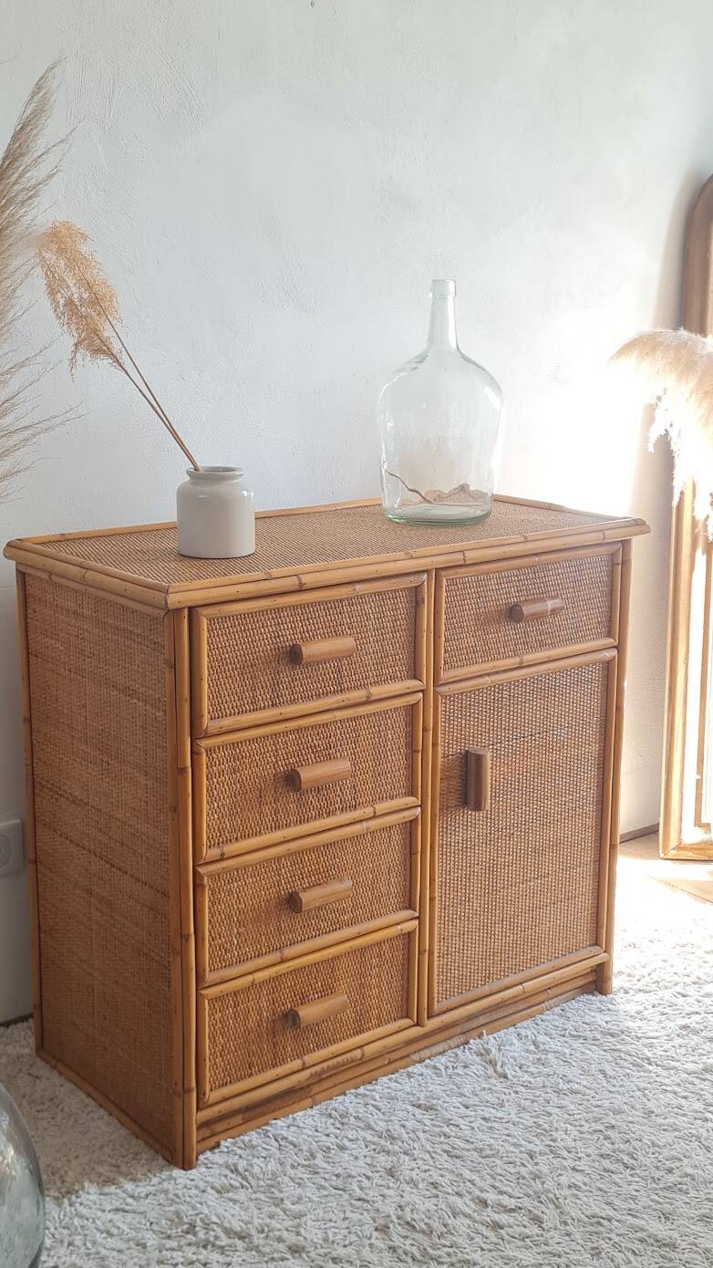Vintage rattan chest of drawers