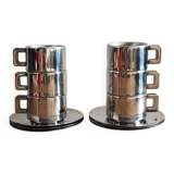 Set of 6 Casalinghi stainless steel cups and saucers, vintage Italian design