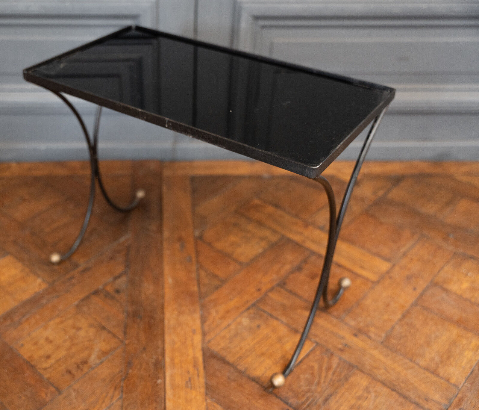 Side table end of sofa 1960 smoked glass gilded base