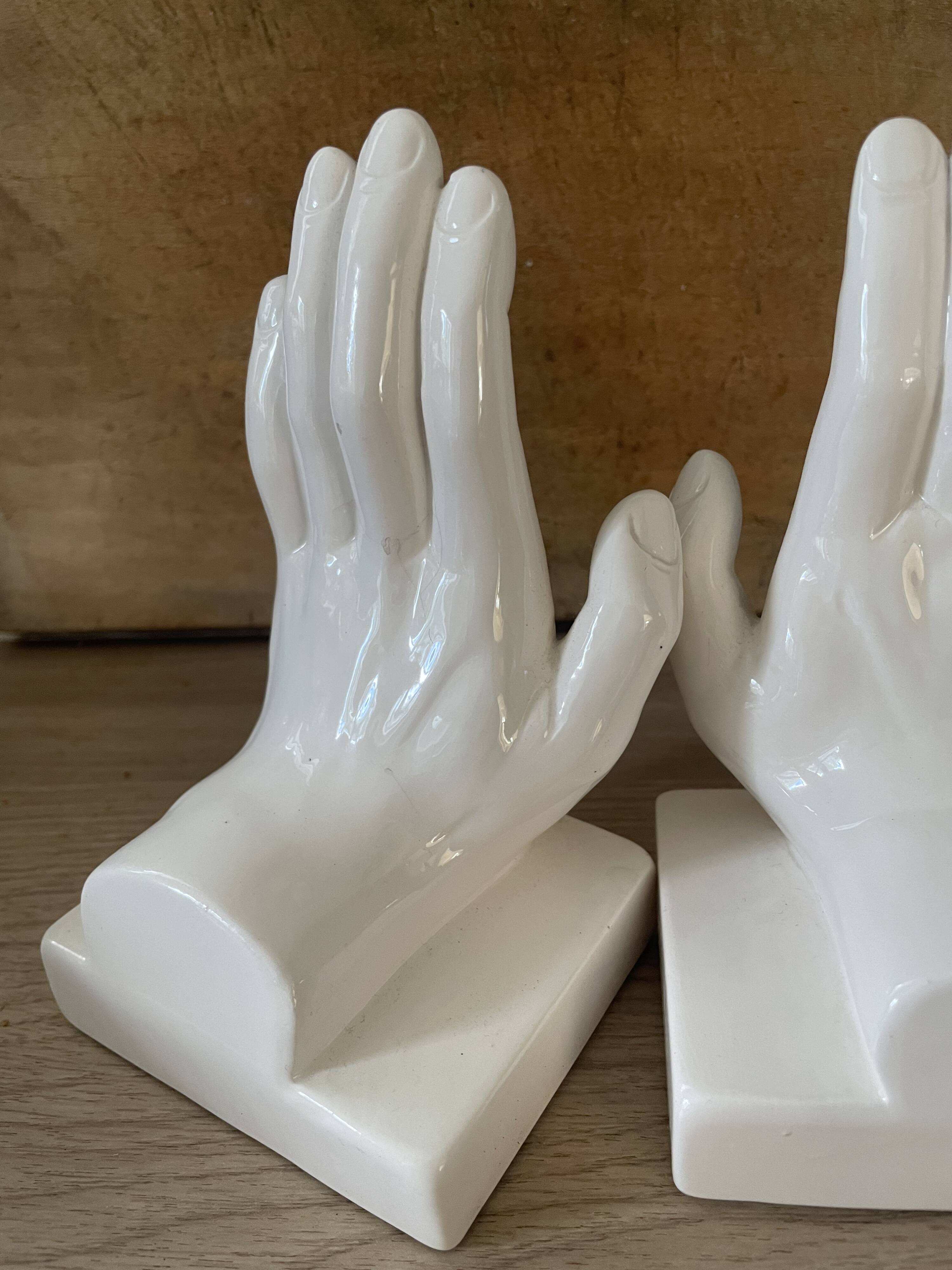 VAGA International ceramic bookends, hand-shaped, 1980s.