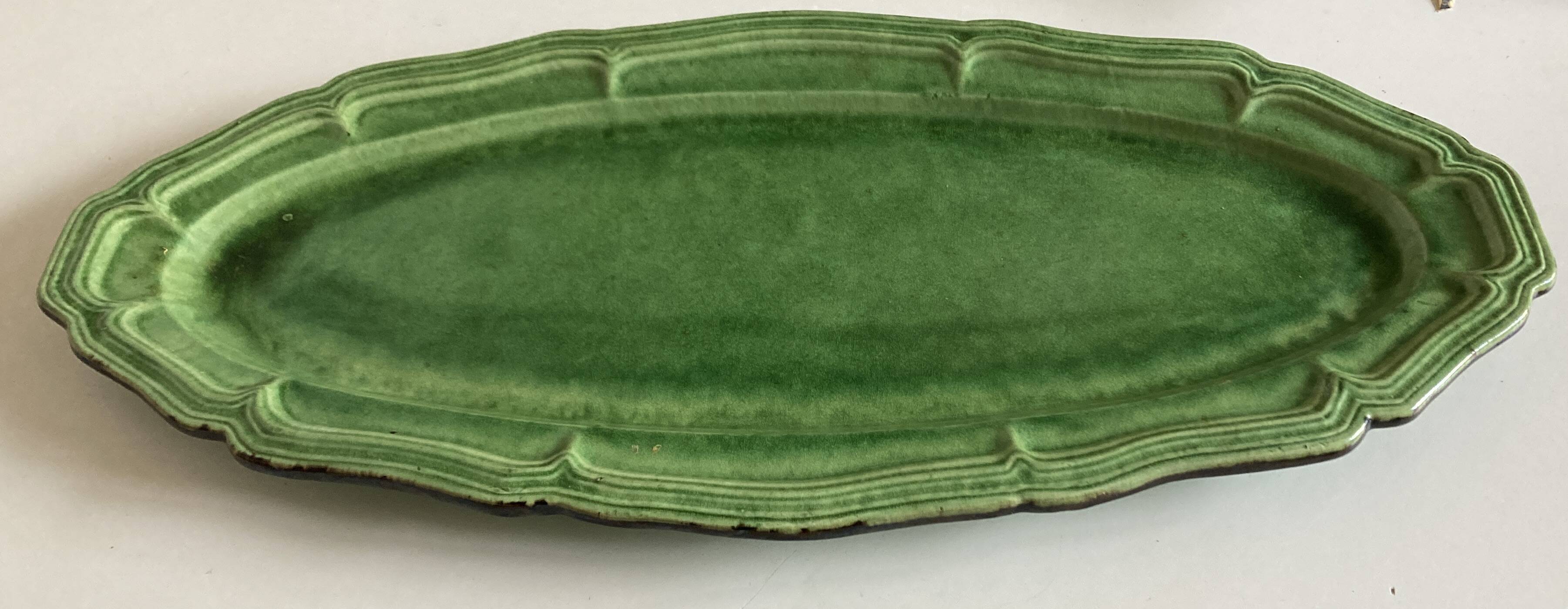Dieulefit XXXL glazed earthenware dish with fluting 1950