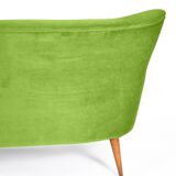 Canapé trois places en velours, années 60, pistache, restauré