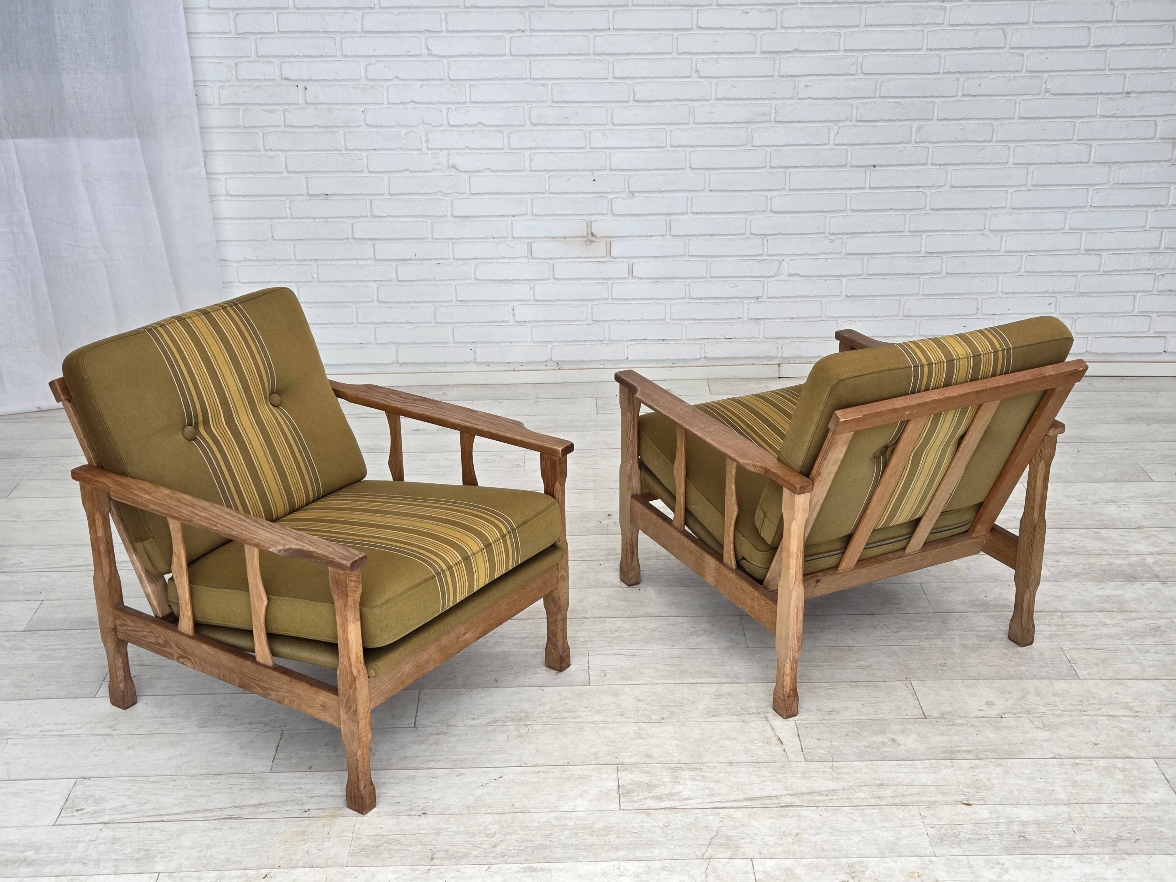1970s, Danish armchair, furniture wool, solid oak wood.