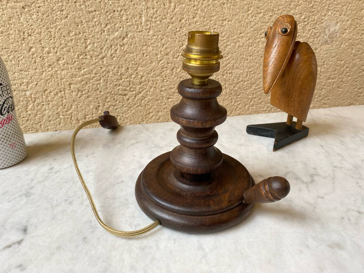 Turned wood lamp base, French craftsmanship, vintage art deco, minimalist, 40s/50s