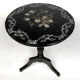 Napoleon III tipping pedestal table, blackened wood burgauté of mother-of-pearl