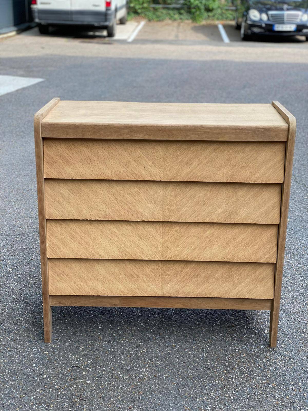 Commode scandinave 4 tiroirs rénovée en bois brut 1940